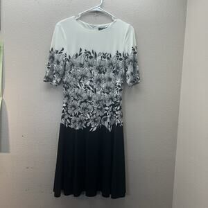 Lauren Ralph Lauren Floral Black‎ White Women's Dress SZ 6 Flare Cocktail Formal